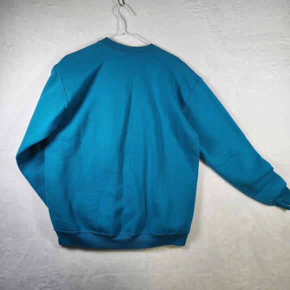 Vtg Russell Athletic XL Made USA Sweatshirt Bunny Print Teal‎ Crew Pullover - Picture 10 of 11
